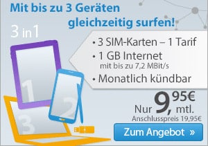 Internet Flat 1 GB im D2 Netz ohne Laufzeit nur 9.99€ mtl.