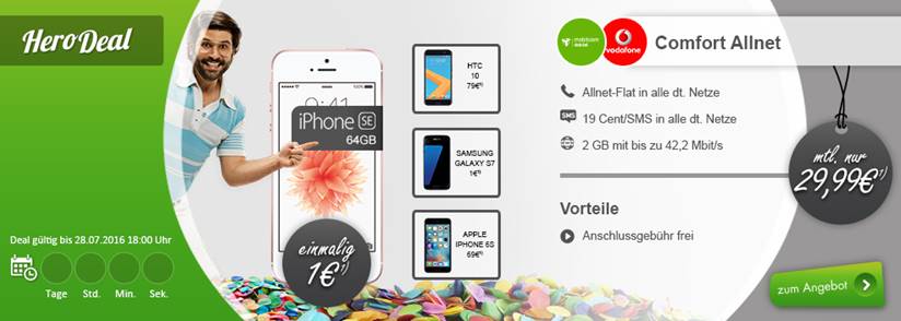 Apple iPhone SE 64GB + Allnet + 2 GB im D2 Netz nur 29.99€ mtl