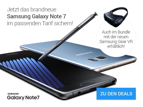SAMSUNG GALAXY NOTE 7 + ALLNET-FLAT XL + 2GB nur 29,99€ mtl.