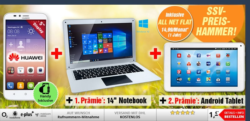 Smartphone + Notebook + Tablet + Allnet Flat nur 22,49€ mtl.