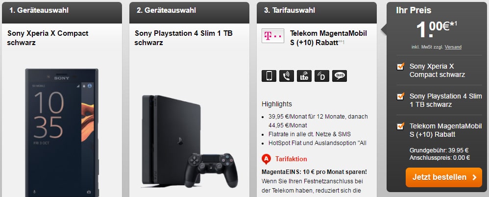 Sony Xperia X Compact + Playstation 4 + MagentaMobil S nur 44,95€ mtl.