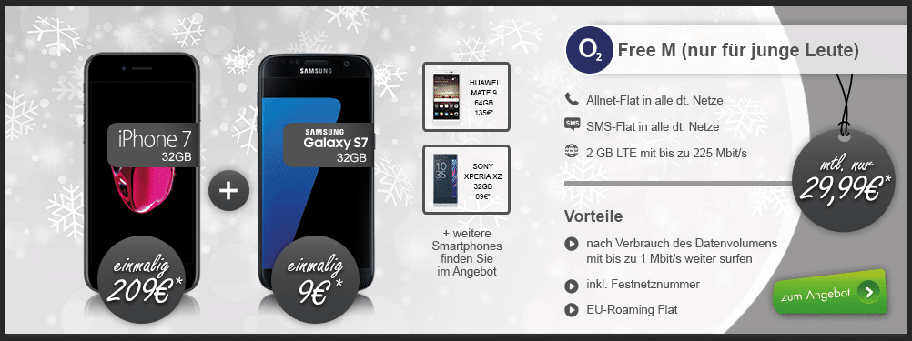 o2 Free M Junge Leute + Samsung S7 nur 29,99€ mtl.