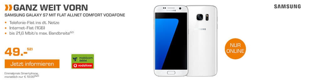 Samsung Galaxy S7 + Allnet Flat + 1GB nur 19,99€ mtl.