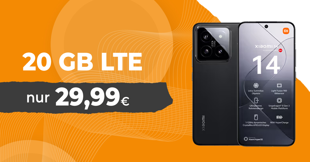 Xiaomi 14 für einmalig 79 95 Euro mit 20GB 5G LTE und 200 Euro