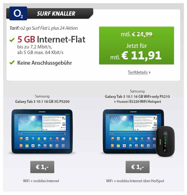 5GB Datenflat + Samsung Tab 3
