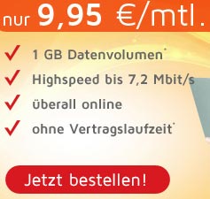 Internet Flatrate 1GB ohne Laufzeit nur 9.99€ mtl