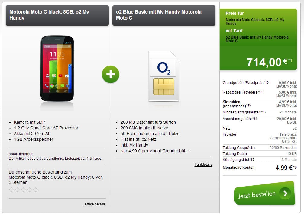 o2 Flat, 50 Min + 200 SMS + Datenflat + Handy nur 4.99€ mtl