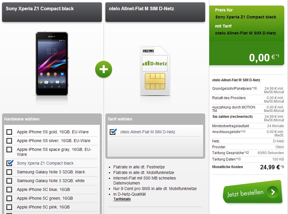 Xperia Z1 oder Galaxy S4 + AllNet Flat nur 24.99€ mtl