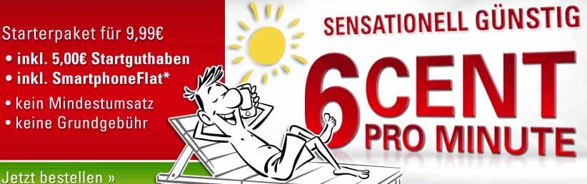 Prepaid im eplus Netz - 6 Cent/Min 10 Cent/SMS