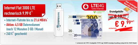 Internet Flatrate 4,5GB + 240 Euro Auszahlung
