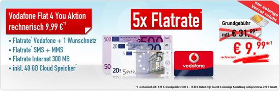 Vodafone Flat 4 You Aktion + Cloud 9.99€