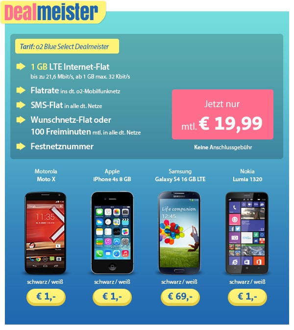 o2 Blue Select + Motorola Moto X nur 19.99€ mtl