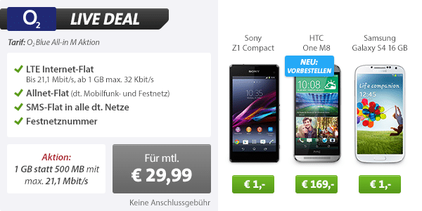 HTC One M8 + AllNet Flat + SMS Flat + Datenflat 29.99€ mtl