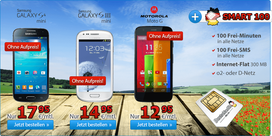 100 Min + 100 SMS + Motorola Moto G nur 12.95€ mtl