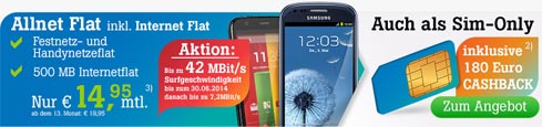 Tele2 Allnet Flat + Internet Flat + Handy 14.95€ mtl