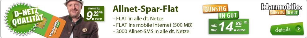Klarmobil Allnet-Spar-Flat 14.85€ mtl