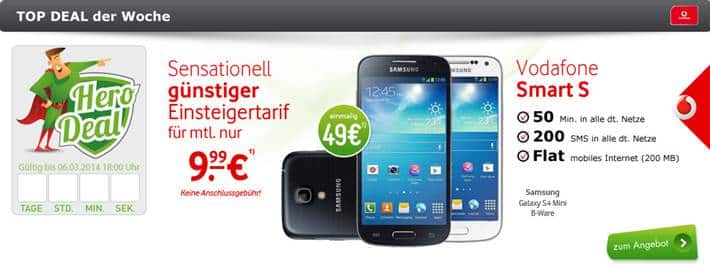 Vodafone Smart S + Galaxy S4 Mini 9.99€ mtl