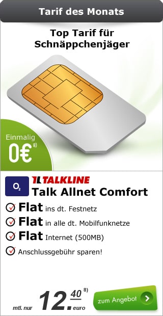 Talkline o2 Talk Allnet comfort 12.40€ mtl