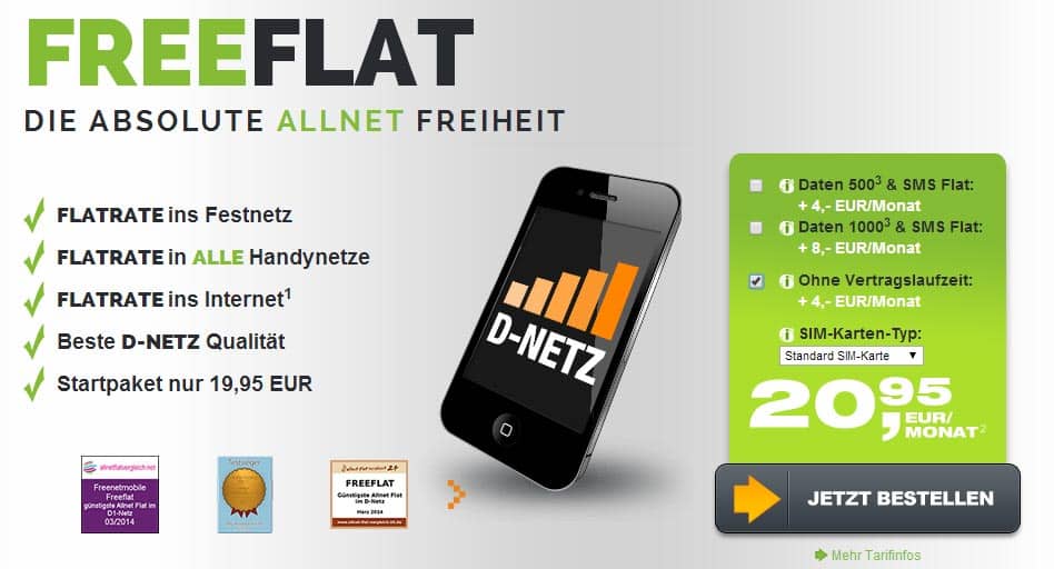AllNet-Flat im D1-Netz ohne Laufzeit 20.95€ mtl