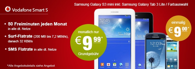 S3 mini + Galaxy Tab 3 Vodafone Smart S 9.99€ mtl