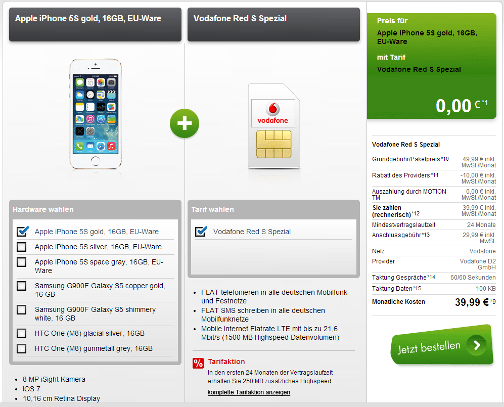 RED S Allnet 1,75 GB LTE + Top Smartphone 39.99€ mtl