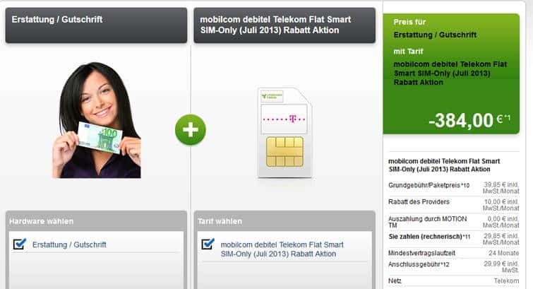 Telekom Flat Smart + Auszahlung nur 13.85€ mtl