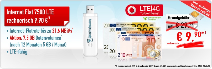 Daten-Aktion Internet-Flat 7500 LTE 9.90€ mtl