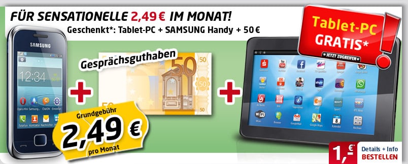 Android Tab + Samsung C3310R 2.49€ mtl