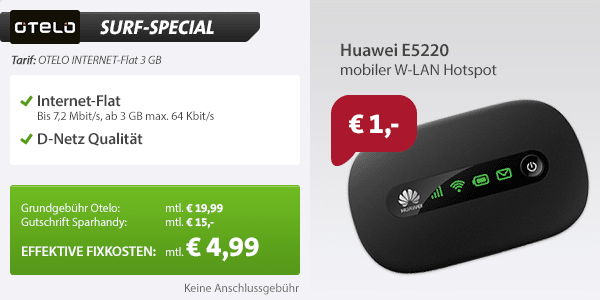 INTERNET-Flat 3 GB Aktion 4.99€ mtl
