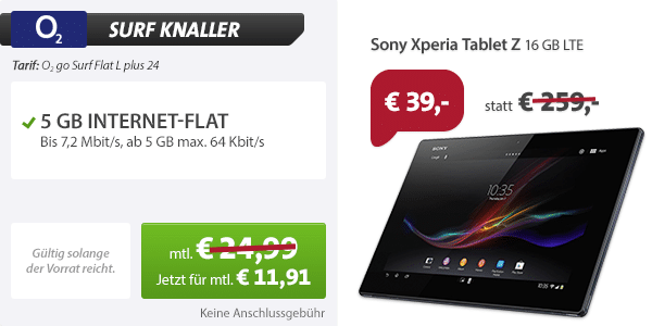 o2 go Surf Flat L mit Sony Tablet Z 11.91€ mtl