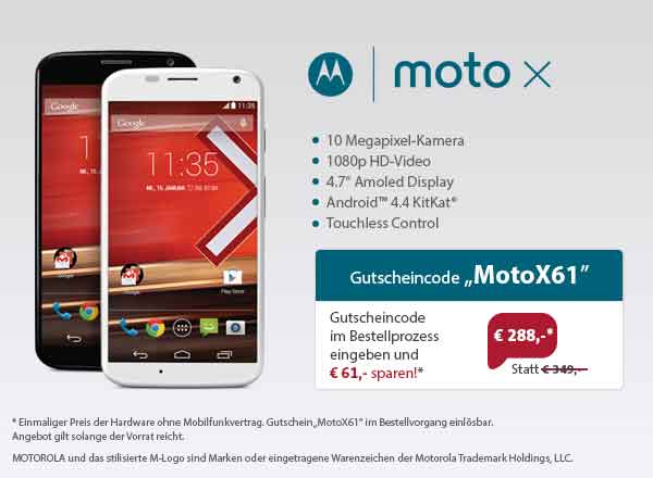 Motorola Moto X ohne Vertrag für nur 288 Euro