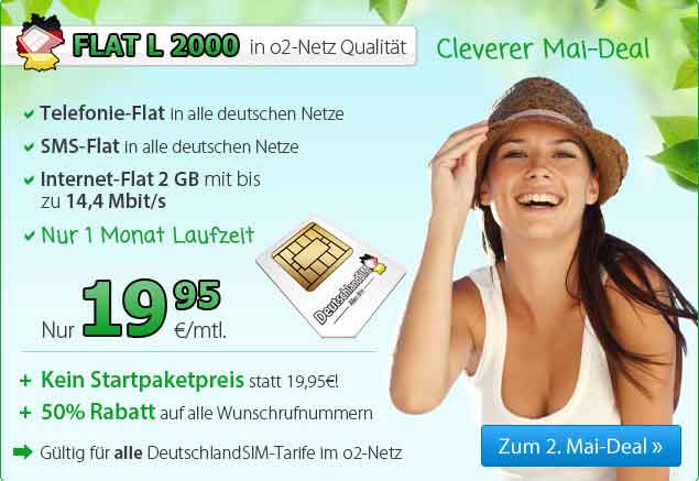 Allnet- und SMS-Flat mit 2 GB Internet 19,95€ mtl
