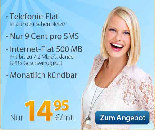 Telefonie Flat + Internet Flat 500 MB 14.95€ mtl
