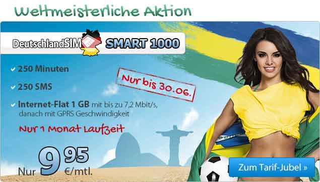 1 GB Internet-Flat + 250 Minuten und SMS 9.95€ mtl