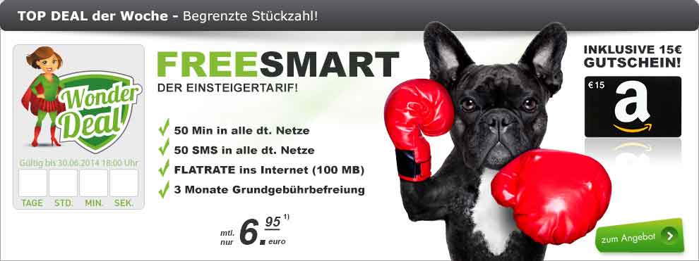 FreeSmart (50Min/SMS) + Amazon-Gutschein 6.95€ mtl