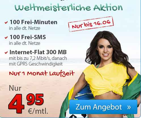 100 Min + 100 SMS + Internet Flat -ohne Laufzeit- 4.95€ mtl