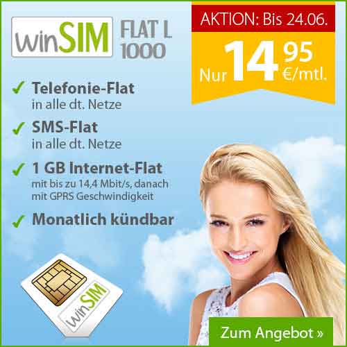 Allnet-Flat SMS-Flat 1 GB Daten 14.95€ mtl