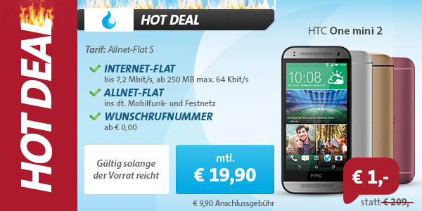 HTC One mini 2 + AllNet Flat (D1) nur 19.90€ mtl