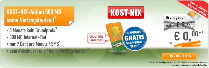 KOST-NIX Surf-Spar 500MB Datenflatrate