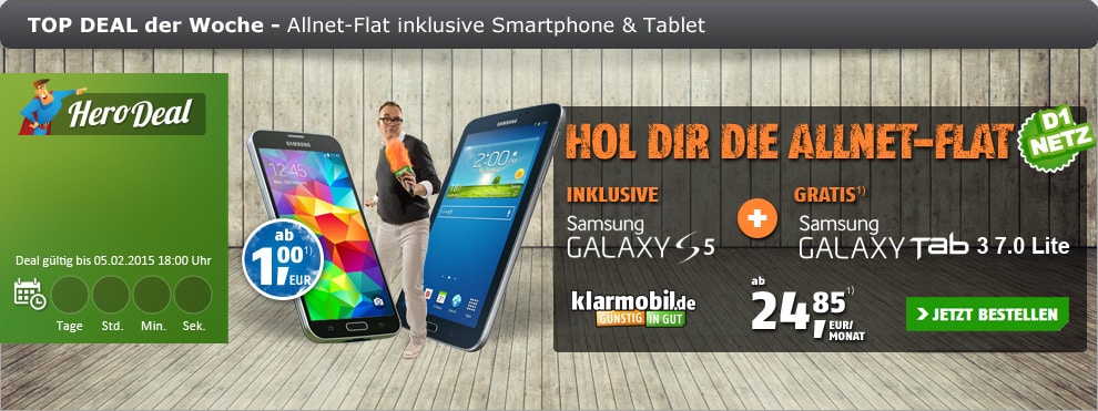 Mega Angebot Klarmobil mit Samsung Galaxy S5 inkl. Tablet