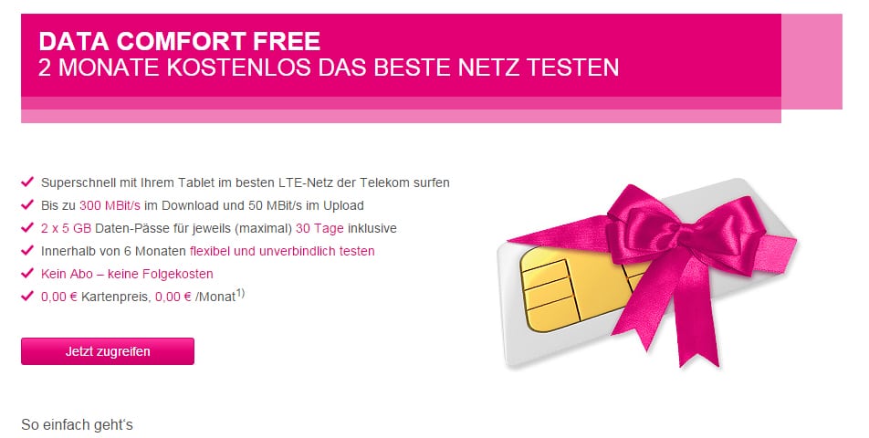 Telekom Datenkarte 2 Monate kostenfrei testen