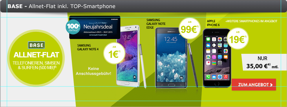 BASE All in ALLNET + Note 4 + 100€ Cashback nur 35€ mtl.