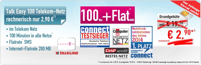Talk Easy 100 Minuten - nur 2.90 € mtl.