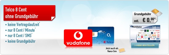 Telco 8 Cent Tarif ohne Laufzeit
