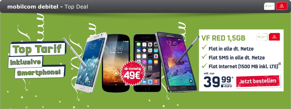 Vodafone Red 1,5GB + Note 4 nur 39.99€ mtl