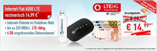 Internet Flat LTE 6000 nur 14.99€ mtl