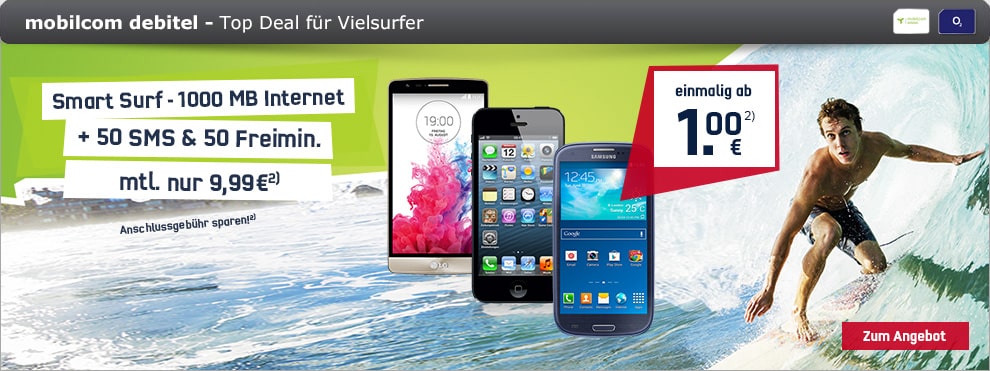 Smart Surf o2 inkl. Smartphone nur 9.99€ mtl