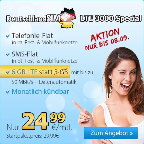 6 GB LTE inkl. Allnet Flat - ohne Laufzeit! - nur 24.99 Euro mtl.