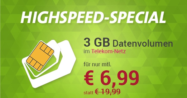 Internet-Flat 3.000 Telekom für nur € 6,99 monatlich