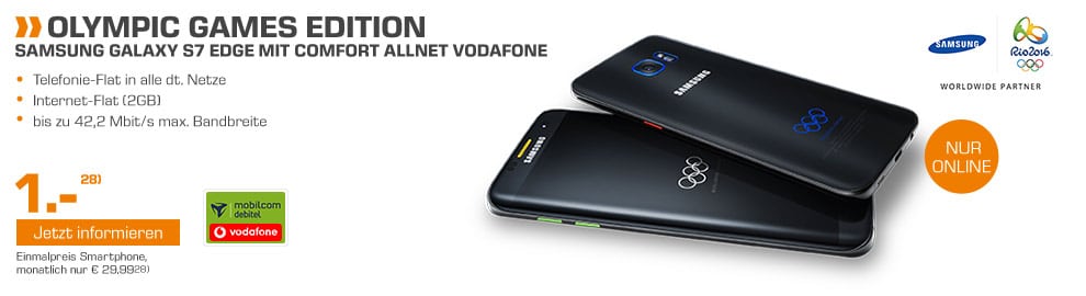 Galaxy S7 Edge Olympic Games Edition + Allnet + 2GB nur 29,99€ mtl.